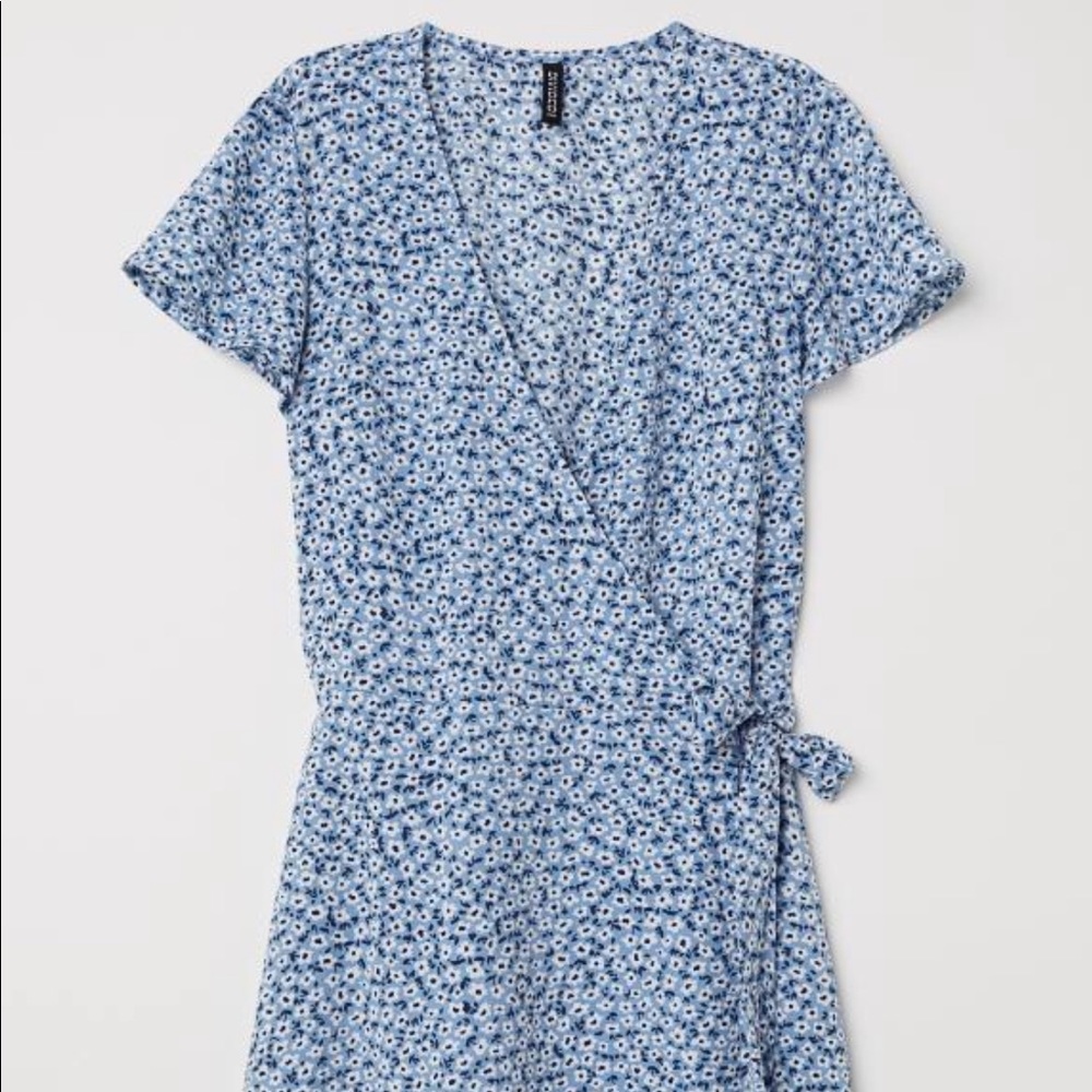 Blue flowy wrap around dress